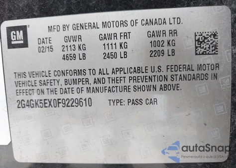2015 Buick Regal Turbo from USA, damaged, VIN 2G4GK5EX0F9229610